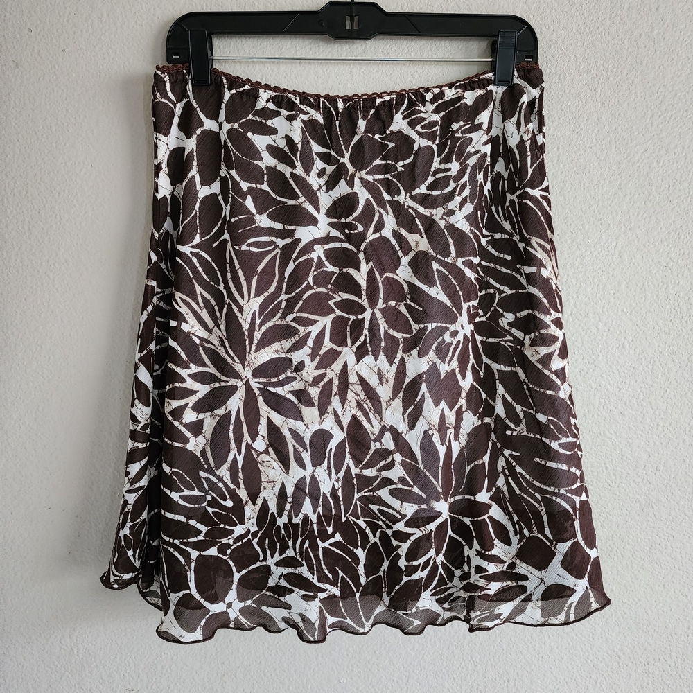 Briggs New York Brown & White Abstract Floral Skirt XL
